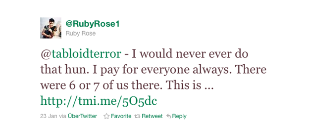 ruby rose twitter. ruby-rose-twitter-3. Full tweet reads: "@tabloidterror - I would never ever 