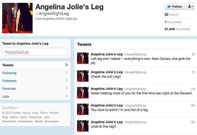 THE TWITTER ACCOUNT Angelina Jolie's Right Leg starts a stand alone Twitter