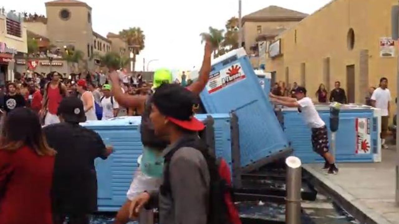 Wasted Tools Start Porta Potty Riot At Huntington Beach After U.S. Surfing Open