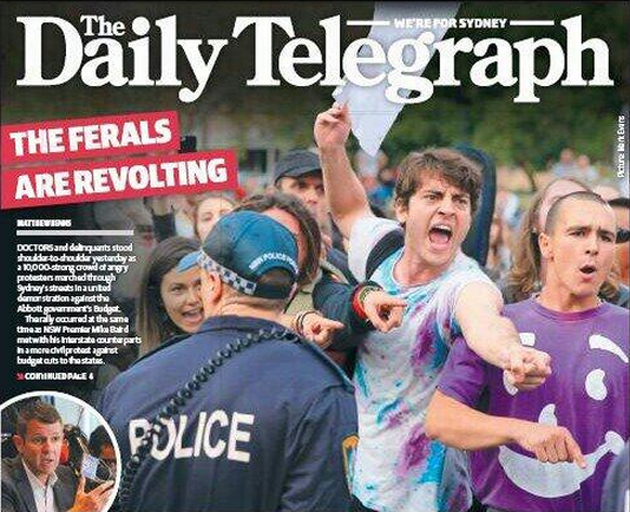 The Daily Telegraph Goes With “The Ferals Are Revolting” For Front Page March In May Headline