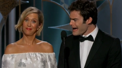 Watch Kristen Wiig & Bill Hader Crack Each Other Up While Presenting At The Golden Globes