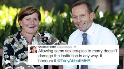 Tony Abbott’s Sister Shut His Anti-SSM Bullshittery Down On Twitter Today