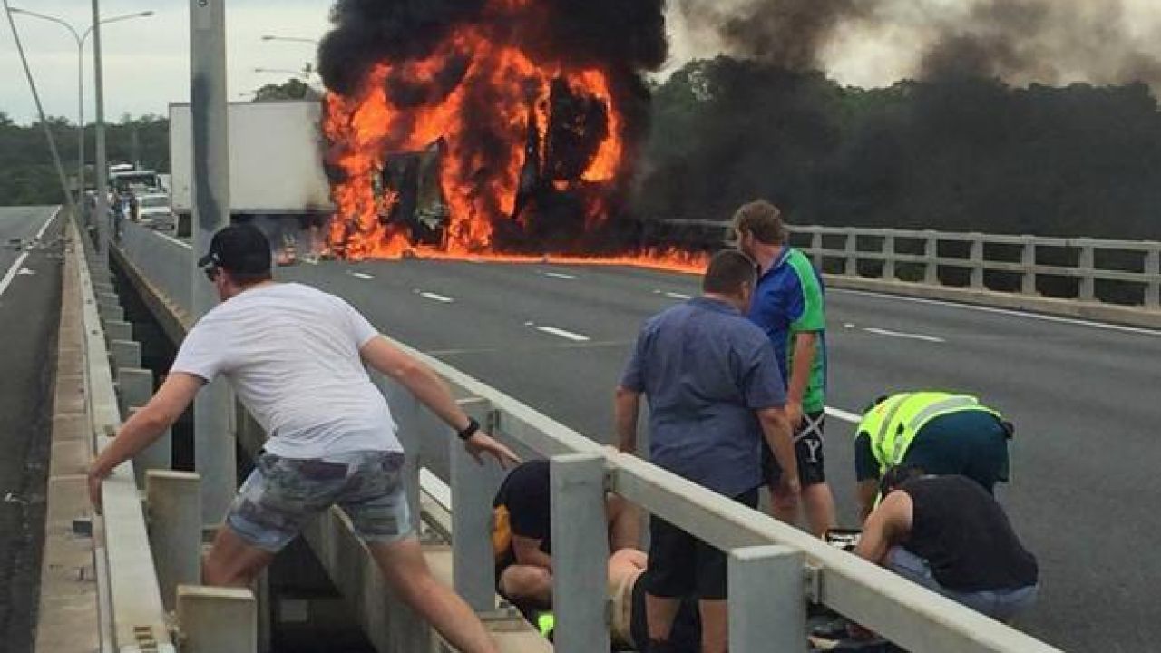 WATCH: Aussie Hero In “One Inch Thongs” Rescues Driver From Burning Truck