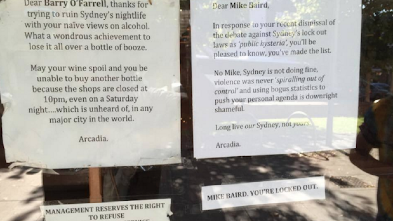 Sydney’s Hospitality Industry Revolts, Is Locking Mike Baird Out Of Venues