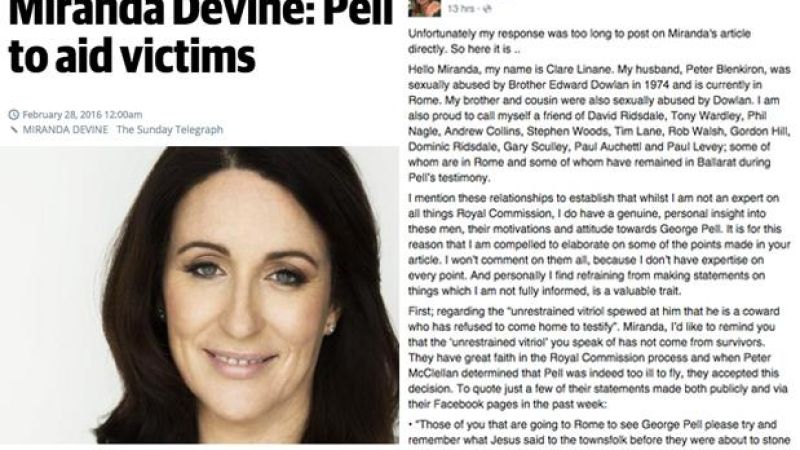 Victim’s Wife Tears Apart Miranda Devine’s ‘George Pell’ Column Step-By-Step