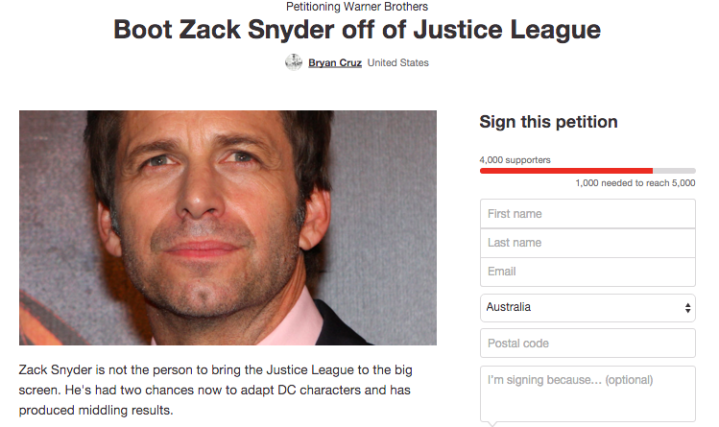 Comic Buffs Open Petition To Get Zack Snyder Off Justice League Flicks 4eva