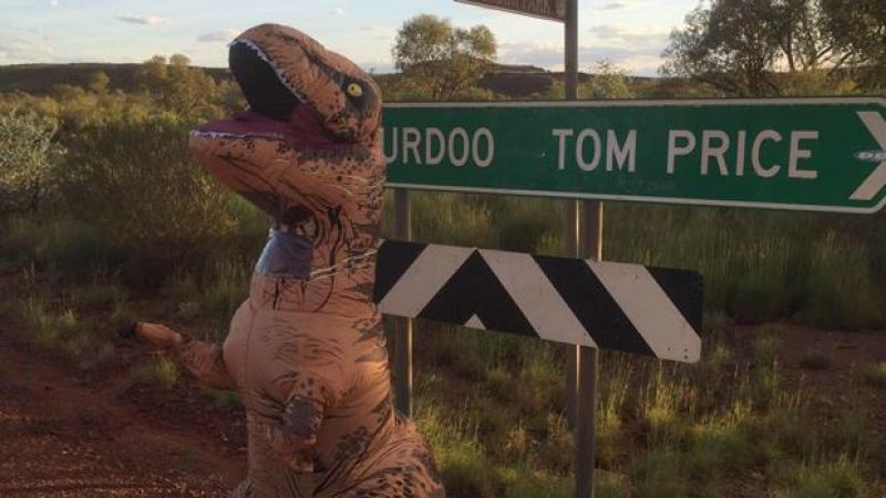 WATCH: T-Rex On Motorised Esky Cuts Max Laps ‘Round WA Mining Town