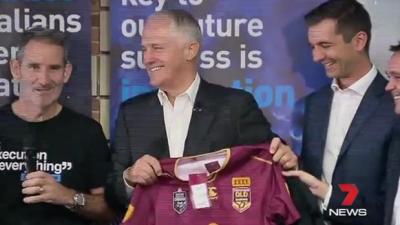 Malcolm Turnbull Commits Unforgivable Dog Act Of Accepting Maroons Jersey