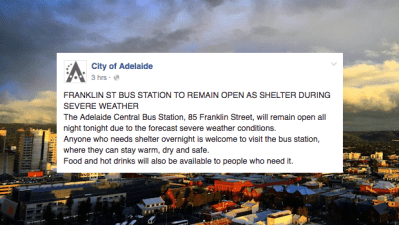 Adelaide Opens Main Bus Station To All Comers Overnight Amid Brutal Weather
