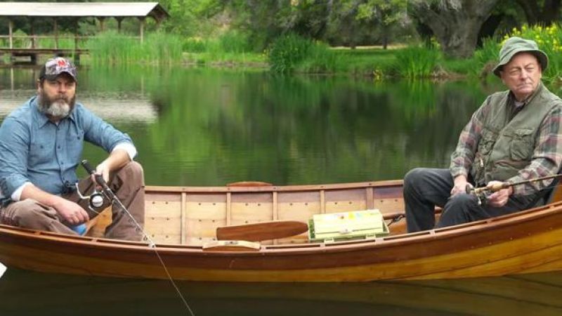 WATCH: Nick Offerman Fishing In A Canoe W/ His Dad Is Peak Ron Swanson
