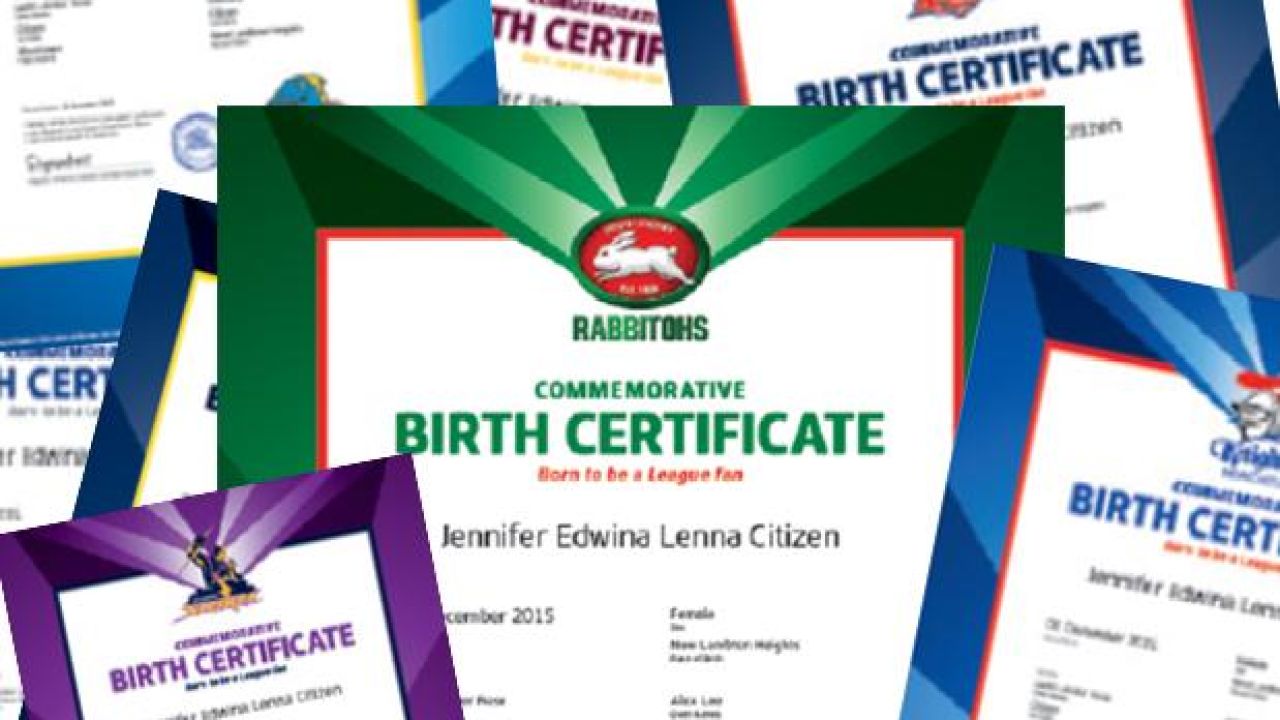 You Can Get Your NRL-Loving Mitts On A Your-Team-Themed Birth Certificate
