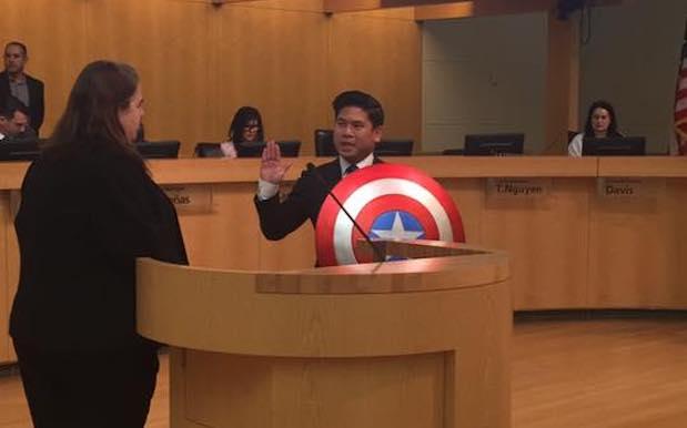 US Politician Sworn In To Office Holding Replica Captain America Shield