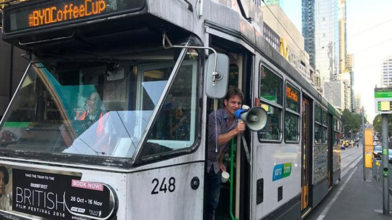 The Chaser’s Craig Reucassel Packed A Melbourne Tram Full Of Coffee Cups