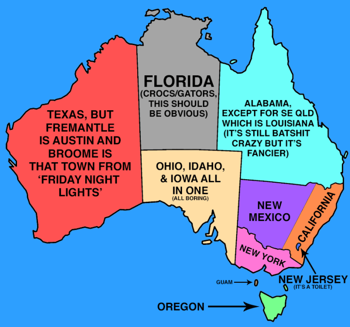 Argue Forever Over This Map That Pairs AUS States With Their US Equivalents