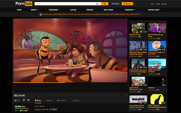 Sneaky Petes Are Hosting Entire Movies On PornHub To Sidestep YouTube