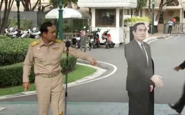 Thai PM Prayut Chan-o-cha leaves a cardboard cutout of himself to do the talking.