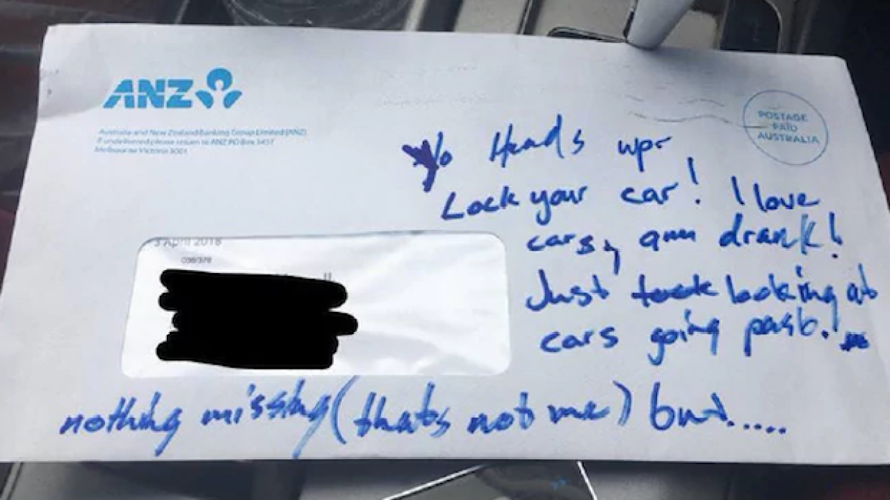 The Sozzled Unit Who Left This Note On An Unlocked Car Is Truly All Of Us