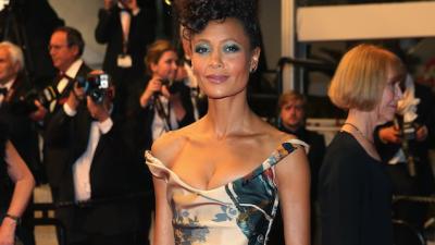 Here’s Thandie Newton In A Dress Printed With Her Own Star Wars Toy Collection On It