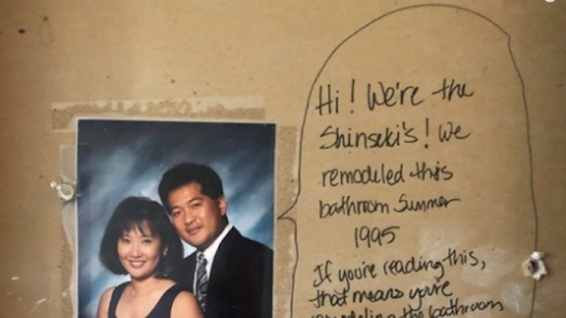This Secret Message Behind A Couple’s Bathroom Wall Is Equal Parts Creepy / Cute