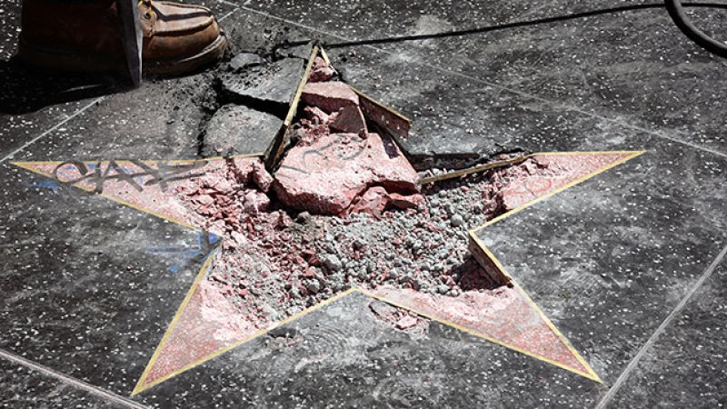 Someone Bashed The Shit Out Of Trump’s Walk Of Fame Star With A Pickaxe
