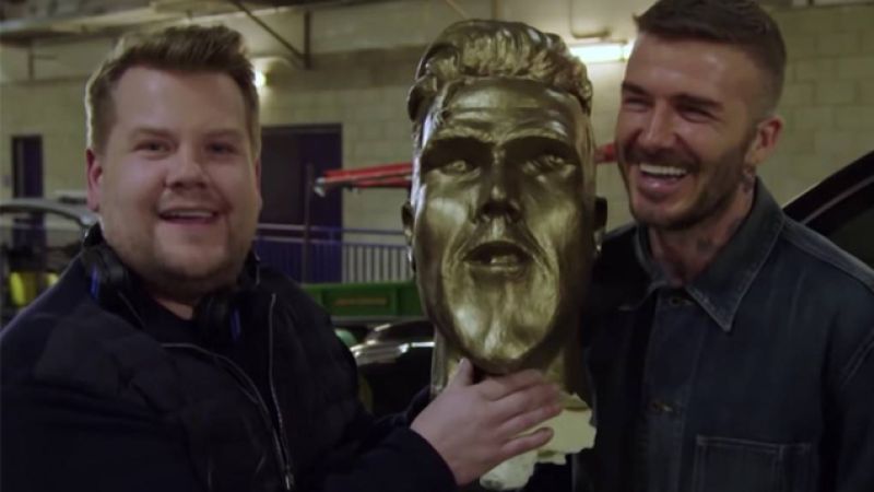 David Beckham Got Stitched Up By James Corden With An Extremely Bung Statue