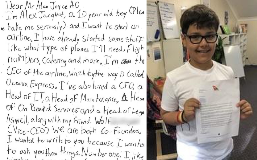 qantas alan joyce letter to 10-year-old