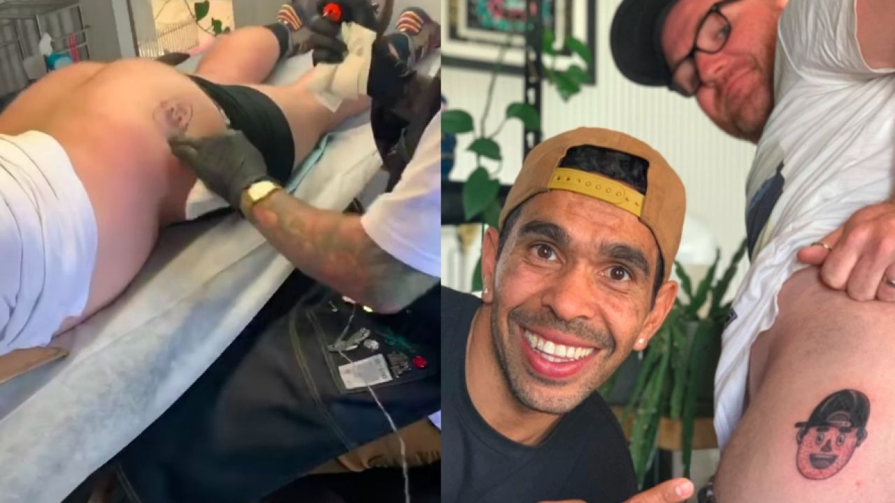 Eddie Betts’ Bro-In-Law Lost A Bet & Got The AFL Champ’s Face Inked On His Arse
