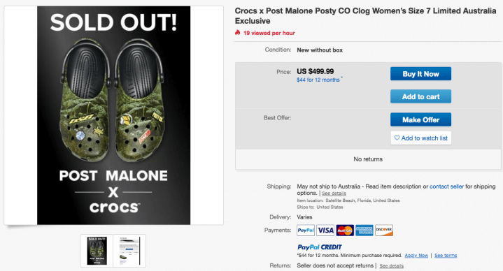 Sweet Merciful Christ, Those Post Malone Crocs Are Already On Ebay For $716