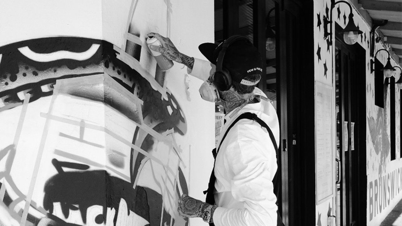 Artist Steen Jones Paints Black & White Mural On Iconic Melb Music Venue