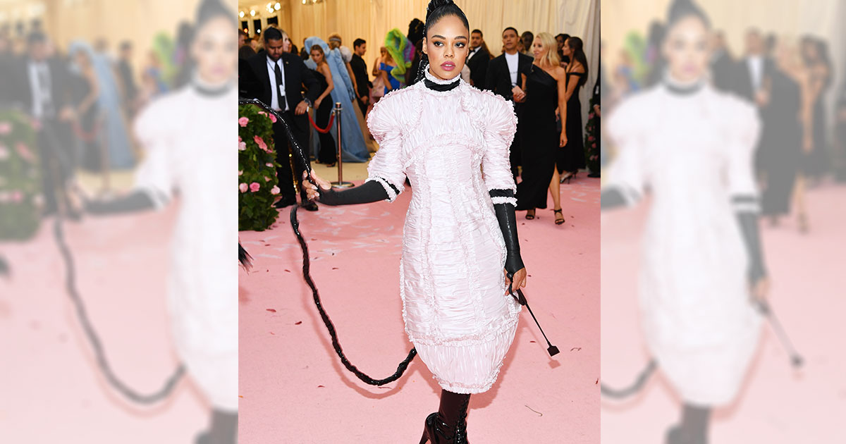 Tessa Thompson Is Using Her Hair As An Actual Whip On The Met Gala Red Carpet