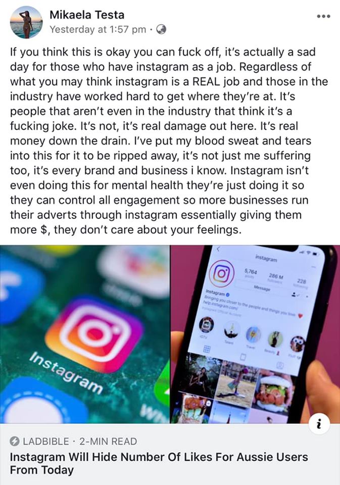 Aussie Influencer Goes Viral After Sharing Angry Response To Instagram Removing Likes