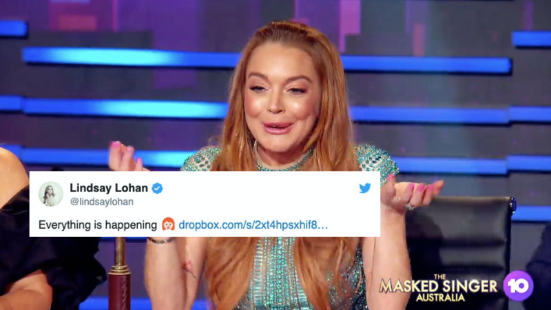 Lindsay Lohan Posted The Dropbox Link To A ‘Masked Singer’ Ad & Somewhere, 10 Is Clenching