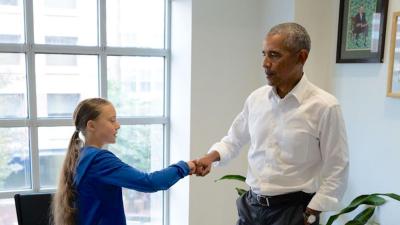 Greta Thunberg Fist-Bumps Obama Before Roasting US Pollies On Climate Change