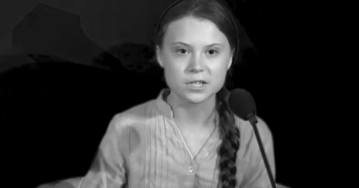 Greta Thunberg UN screenshot in death metal filter