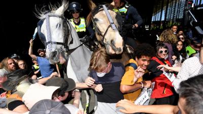 Woman Hospitalised After Police Horses Deployed To Move On VIC Mining Conference Protesters