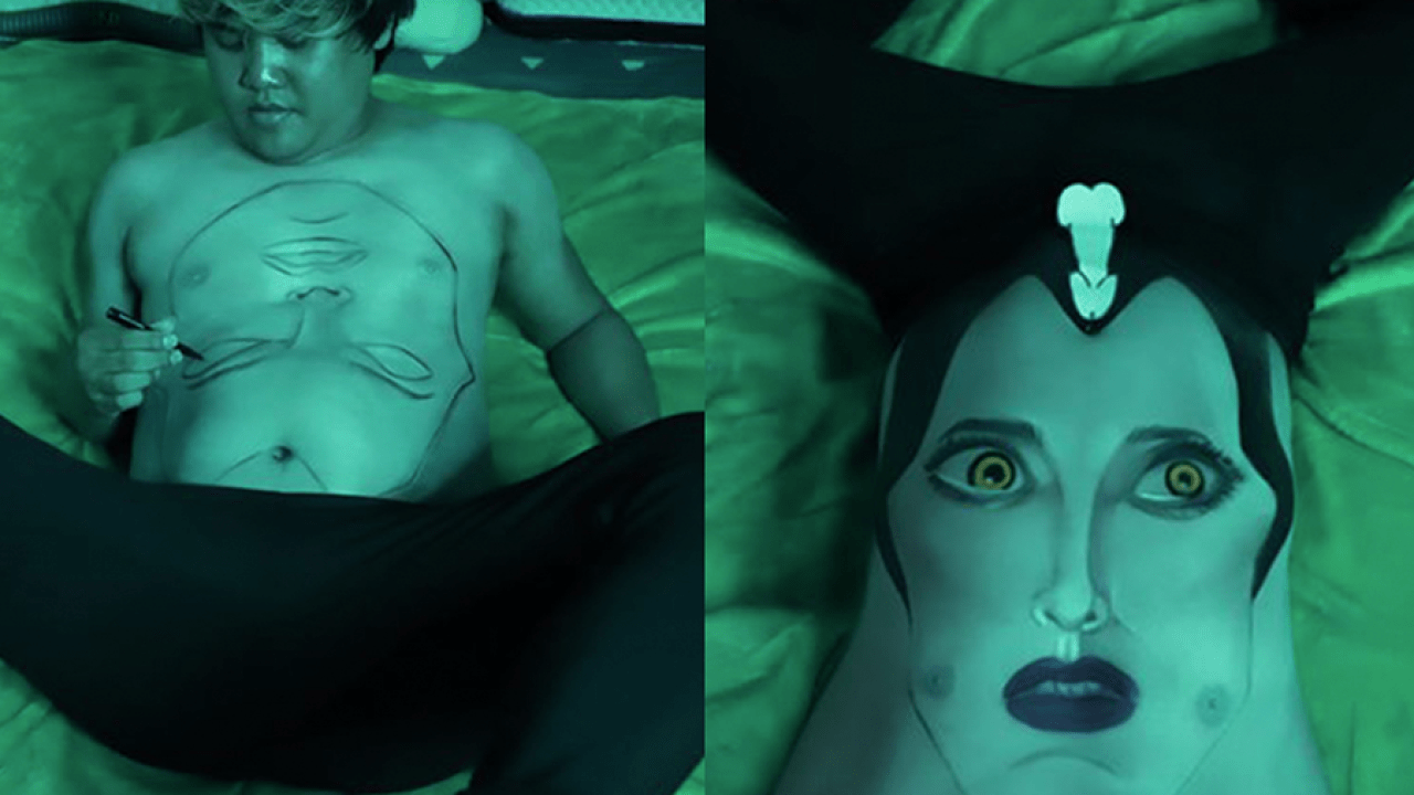 Please Appreciate This Guy’s Glorious Attempt To Paint Maleficent On His Body For Halloween