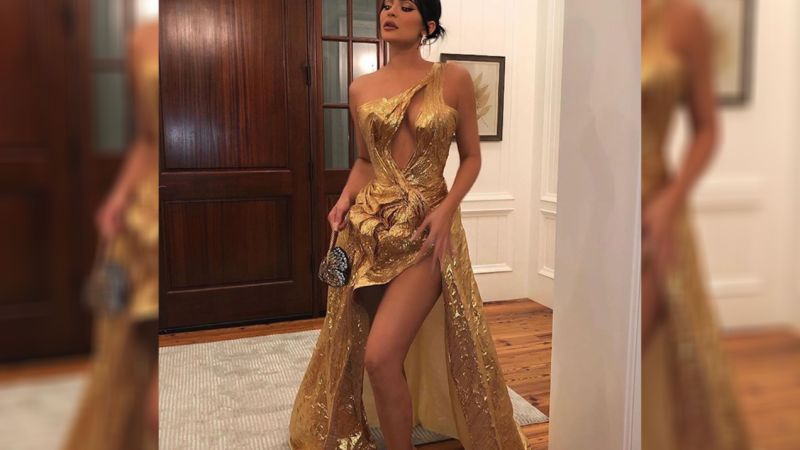 Kylie Jenner Donned A Melb Designer’s Liquid-Gold Dress To The Biebers’ 400th Wedding