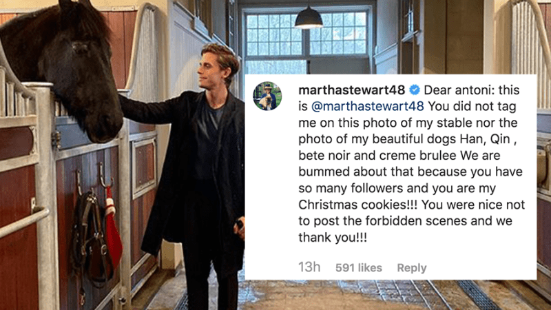 Martha Stewart Drags Antoni Porowski To Hell For Not Tagging Her In His IG Pic At Her Stable