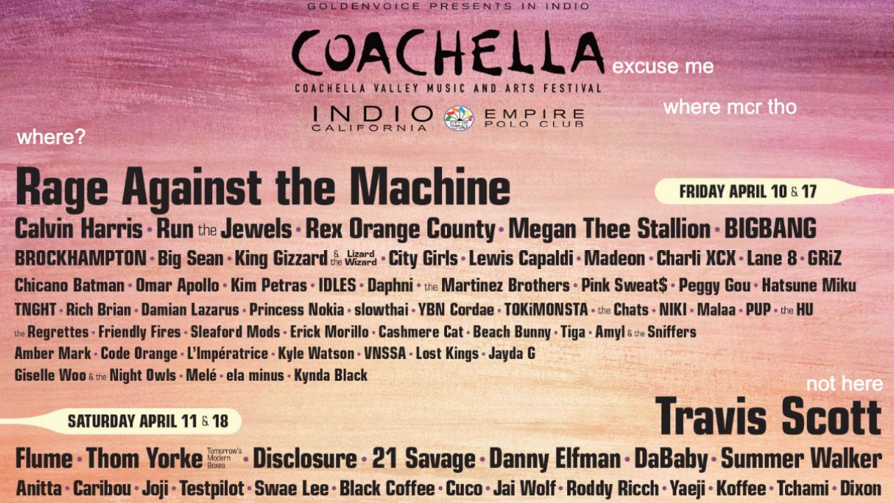 The Coachella 2020 Lineup Is Here & Where The FUCK Is My Chemical Romance
