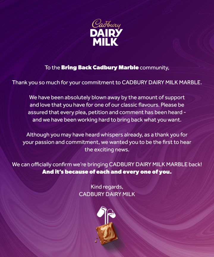 cadbury marble return