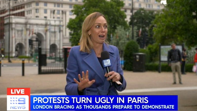 Channel 9 Reporter Grabbed & Punched During Live TV Cross While Reporting On London Protest