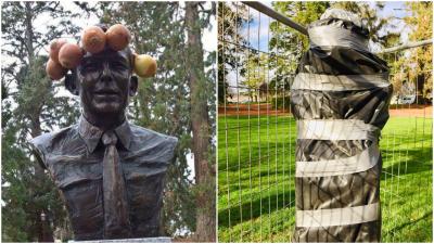 Somebody Vandalised Tony Abbott’s Bust Again, But They Forgot The Blessed Onion Crown