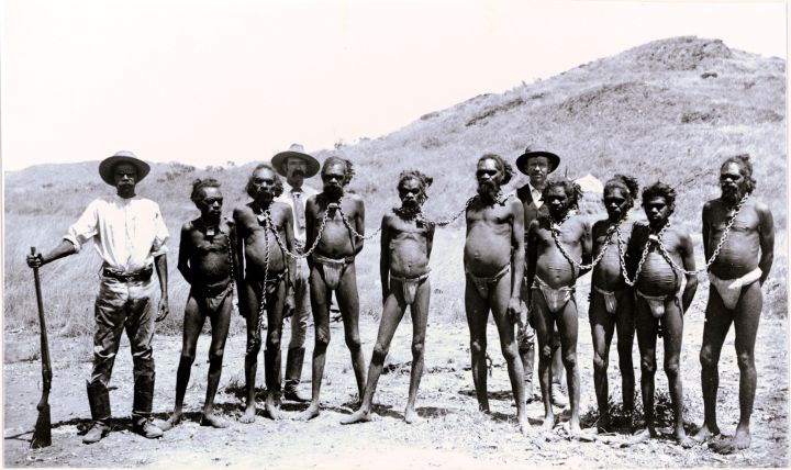 Aboriginal men in chains.