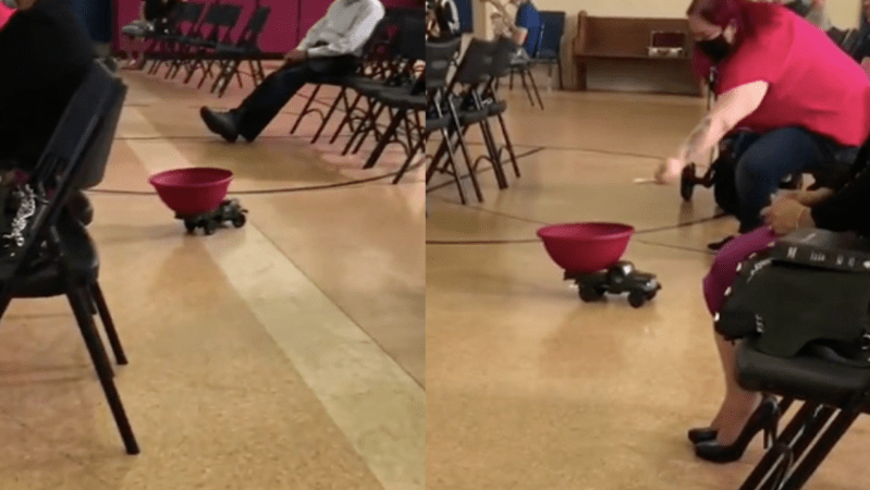 Even The Catholic Church Is Observing Social Distancing By Using A Tiny RC Car To Collect Cash