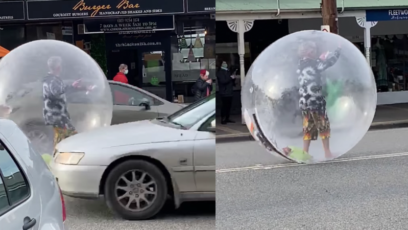 Melbourne Man Takes Social Distancing To New Levels In Enviable Human-Sized Bubble Get-Up