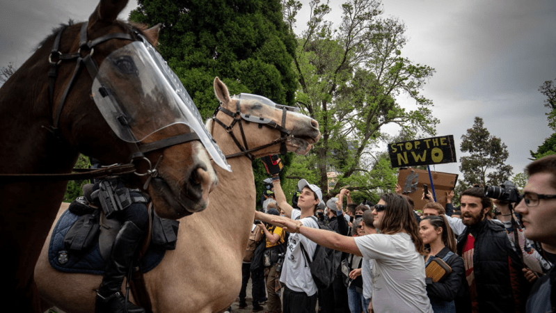 An Anti-Lockdown Protester At The Rally In Melbourne Today Hit A Horse & Then Called It Racist