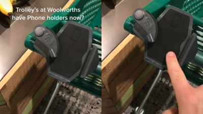 This TikToker Has Discovered Phone Holders On Woolies Shopping Trollies & The Future Is Now