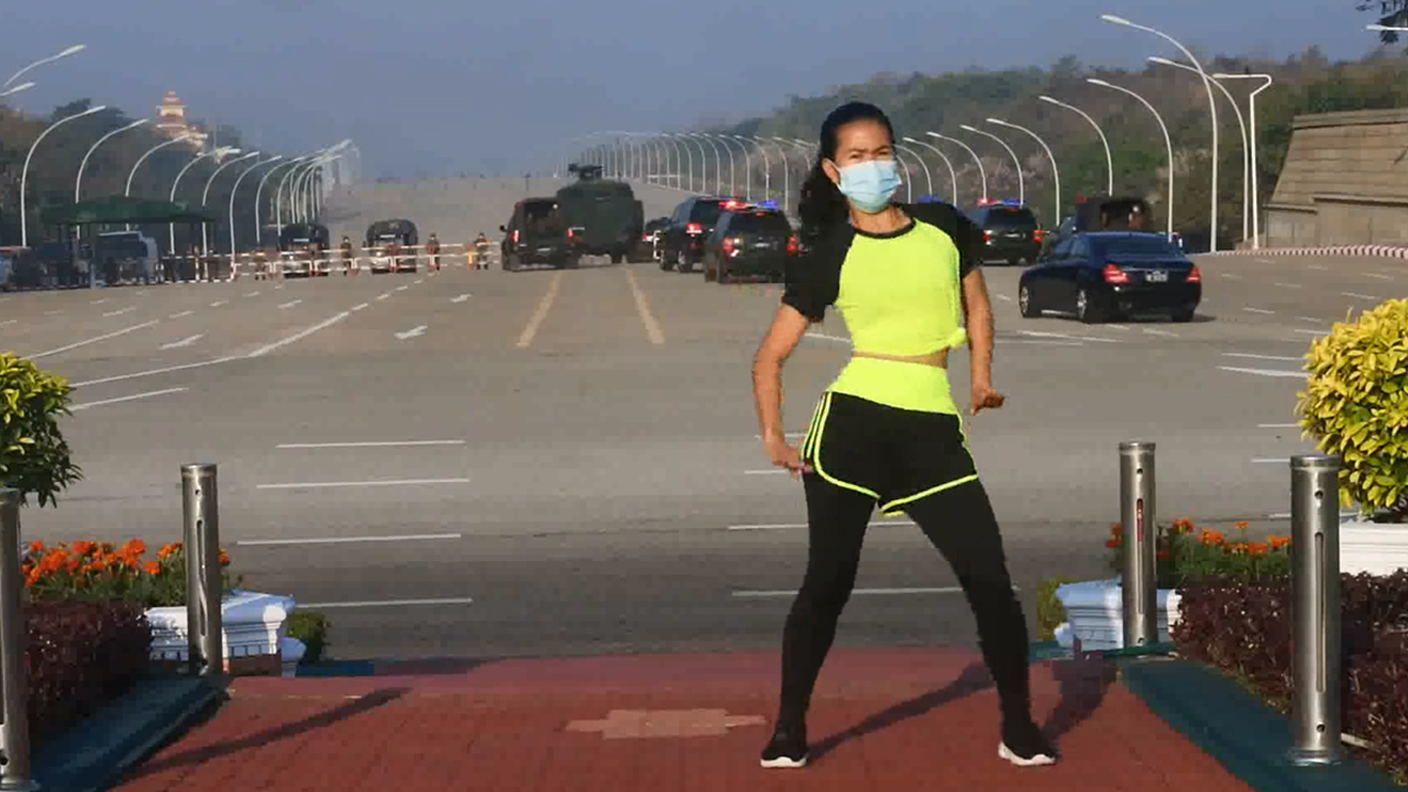 Watch The Moment An Aerobics Instructor In Myanmar Accidentally Filmed Monday’s Military Coup