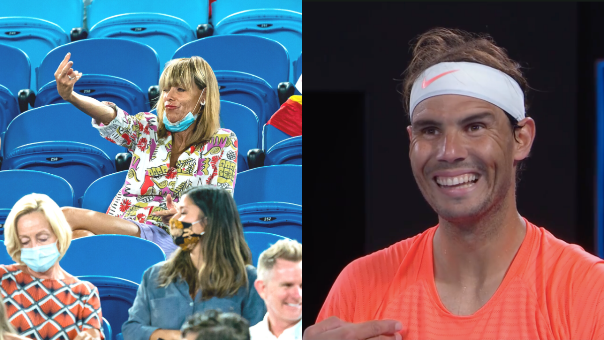 A heckler and Rafael Nadal at the Australian Open