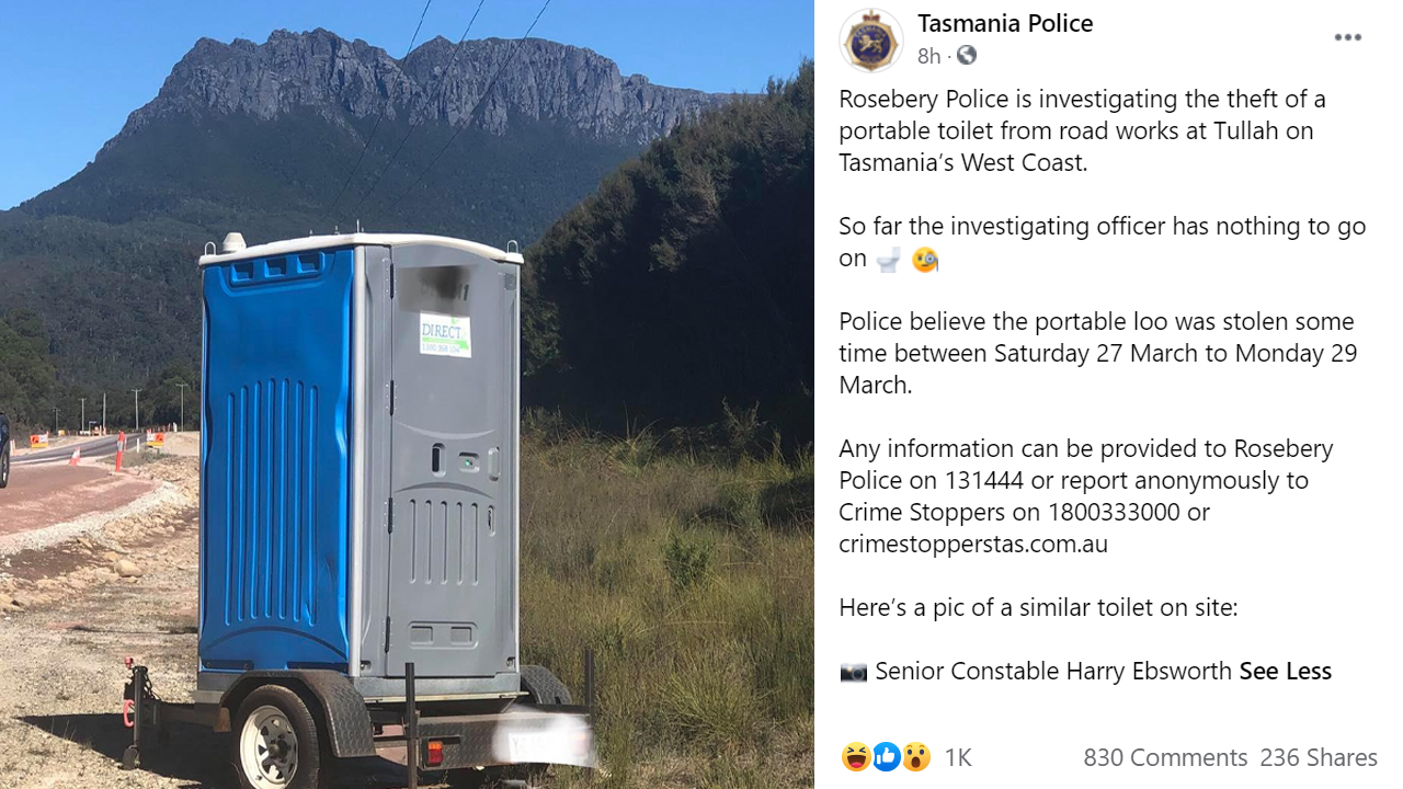 Tasmanian Police Are Looking For This Specific Portaloo, In Case Any Of You Have Seen It